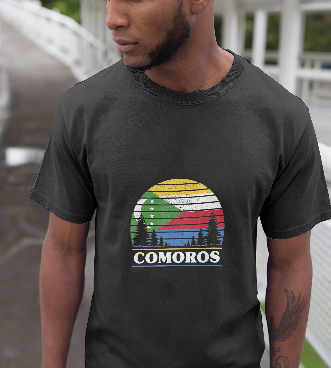 1sttheworld T-Shirt - Comoros Scenery Flag T-Shirt Black A35