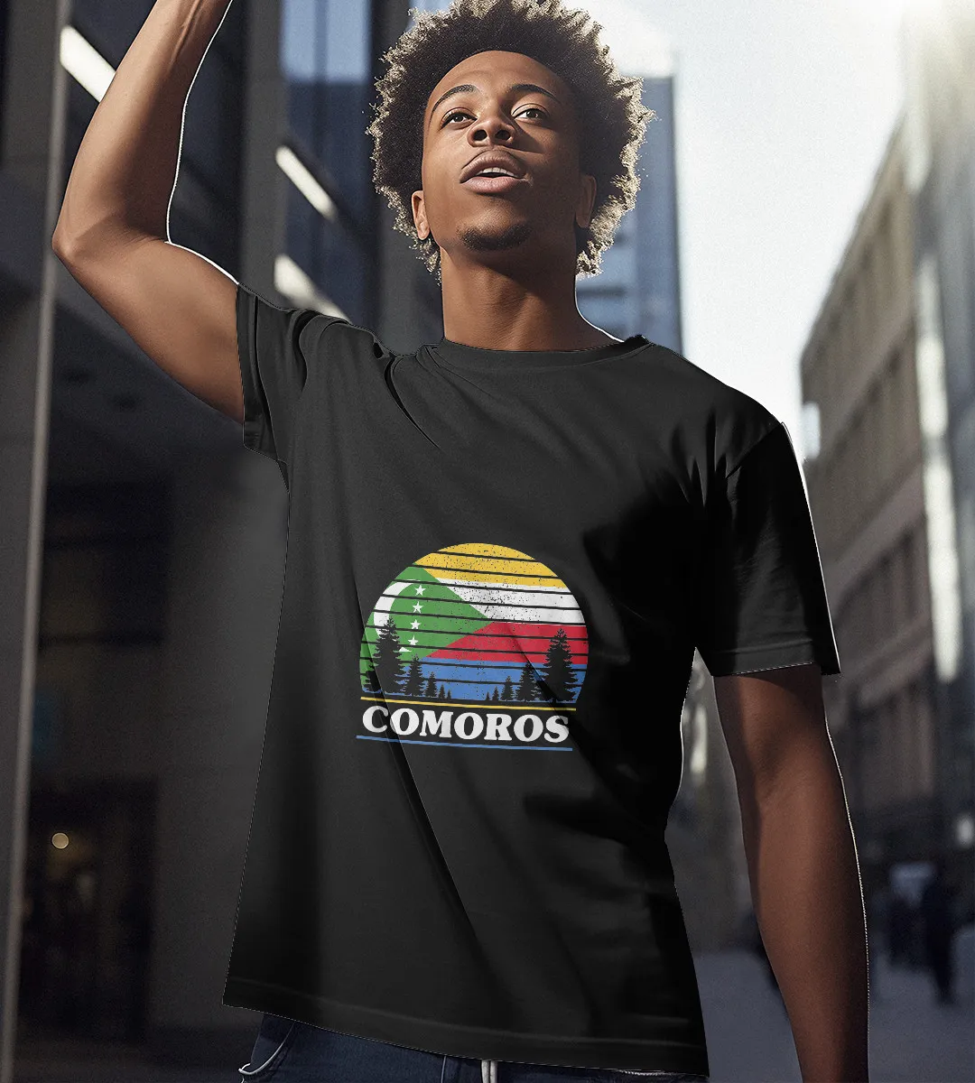 1sttheworld T-Shirt - Comoros Scenery Flag T-Shirt Black A35