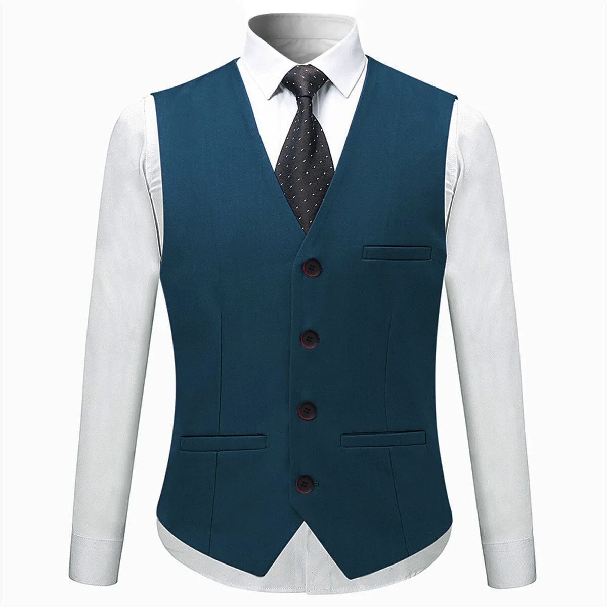 3-Piece Slim Fit Solid Color Jacket Smart Wedding Formal Suit Sea Blue