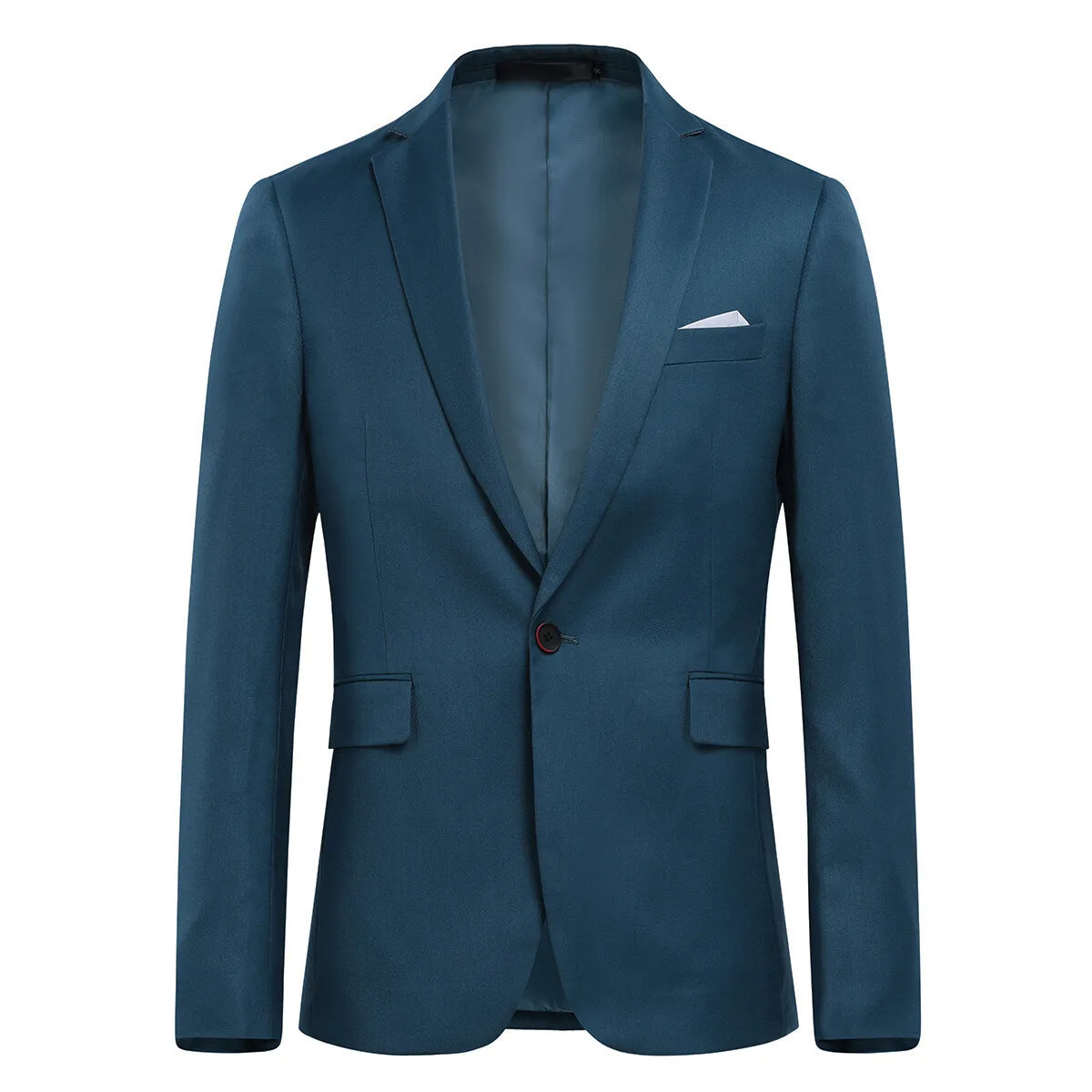 3-Piece Slim Fit Solid Color Jacket Smart Wedding Formal Suit Sea Blue