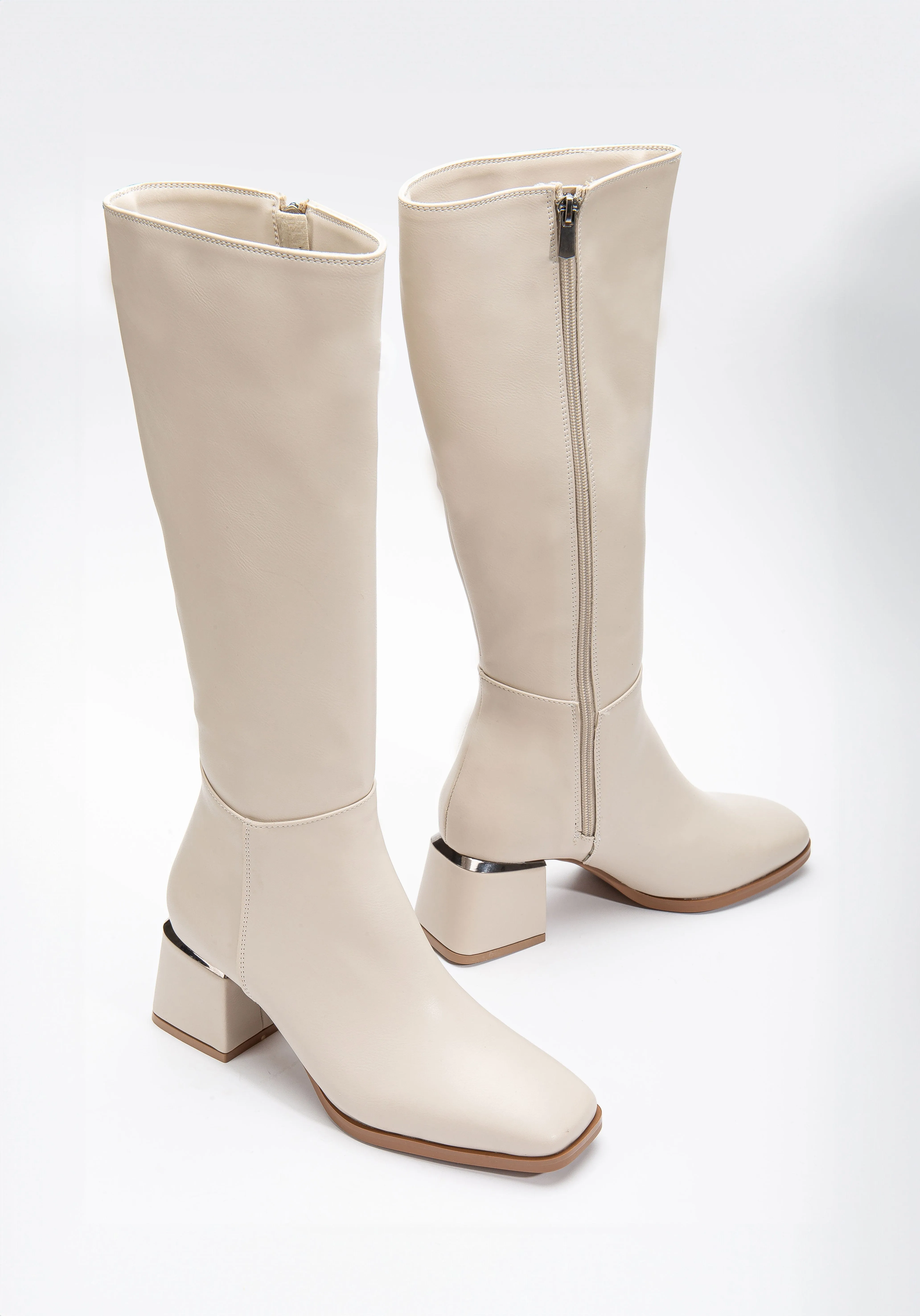 Anelise Vegan Leather Knee High Boots | Beige