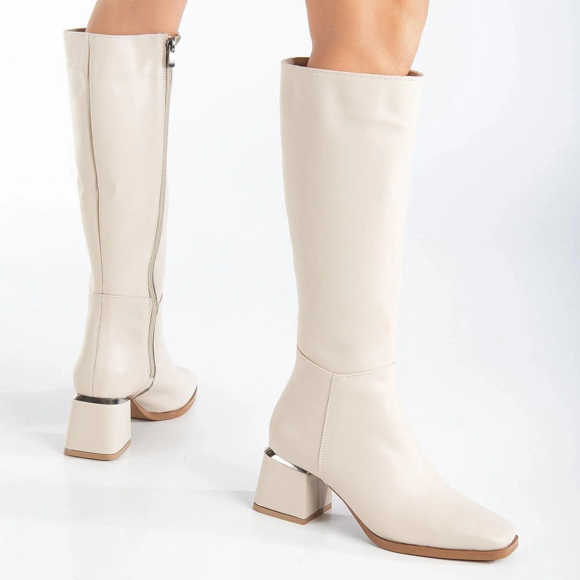 Anelise Vegan Leather Knee High Boots | Beige