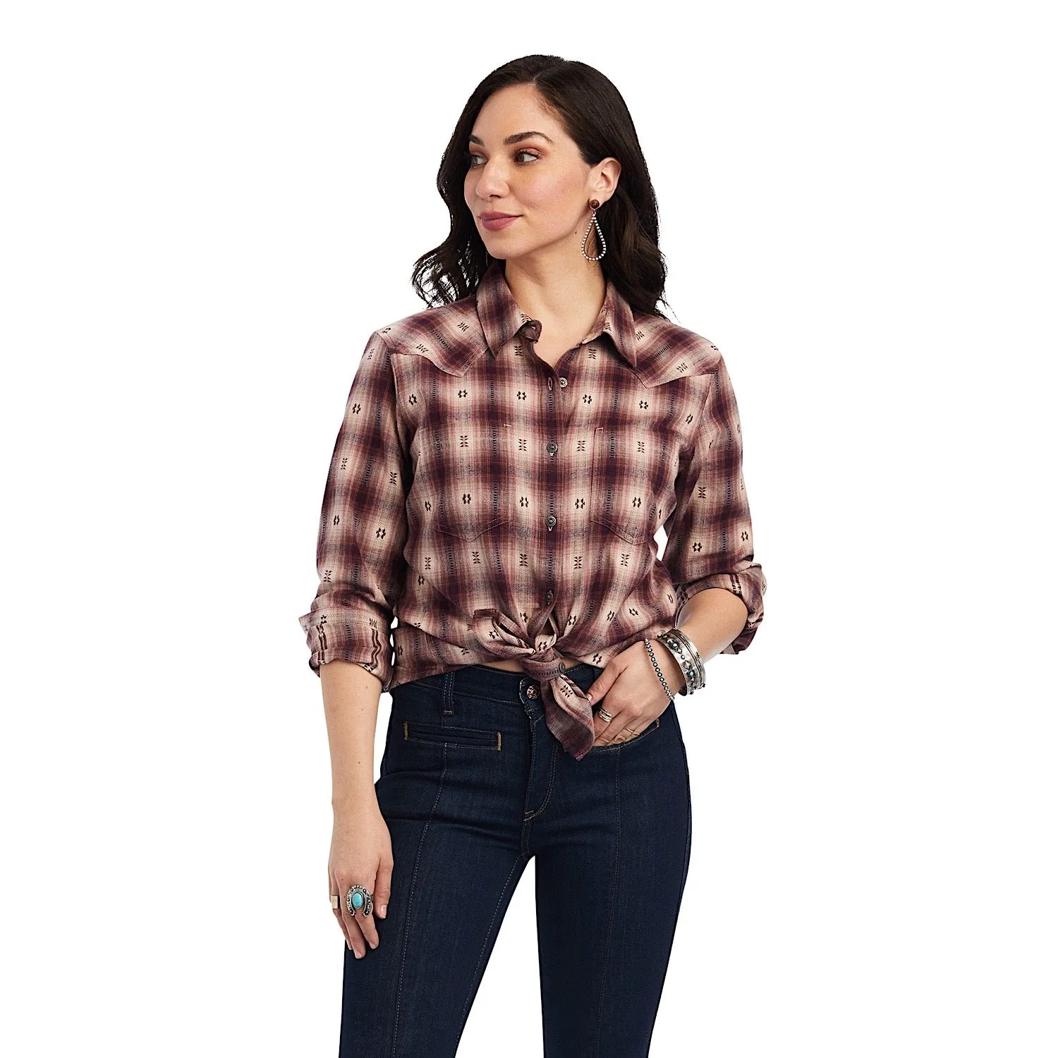 Ariat Womens REAL Billie Jean L/S Shirt Nostalgia Rose Dobby Plaid