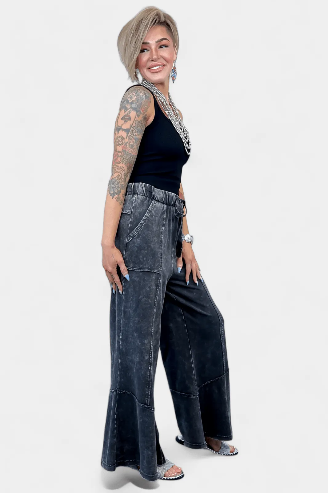 Ash Black Flare Hem Pants