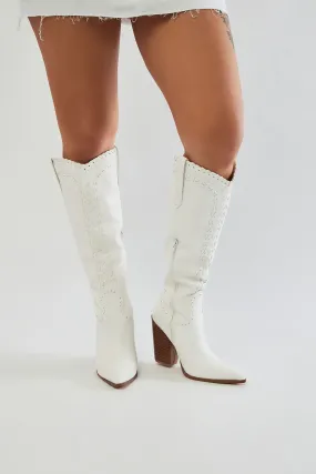 Austin Knee High Cowboy Boots - White