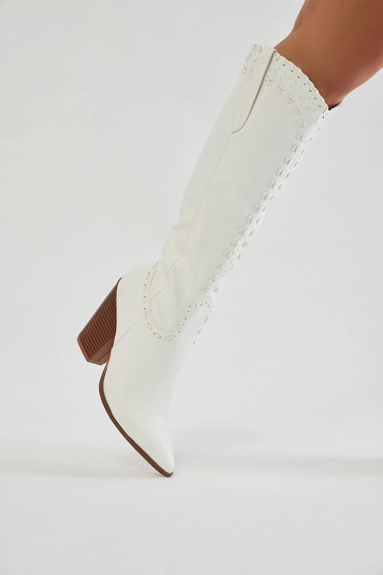 Austin Knee High Cowboy Boots - White