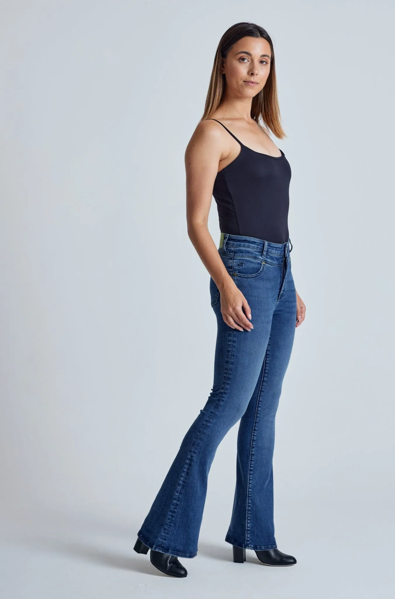 Azure Mavis High Waisted Skinny Flared Jeans - GOTS Certified Organic Cotton and Recycled Polyester