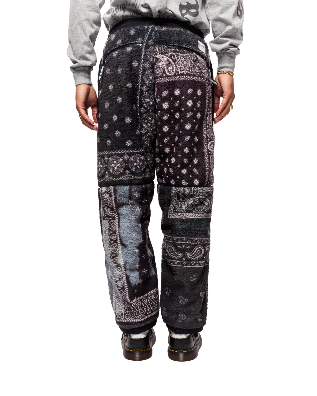 Bandana Pattern Fleece Pants Black