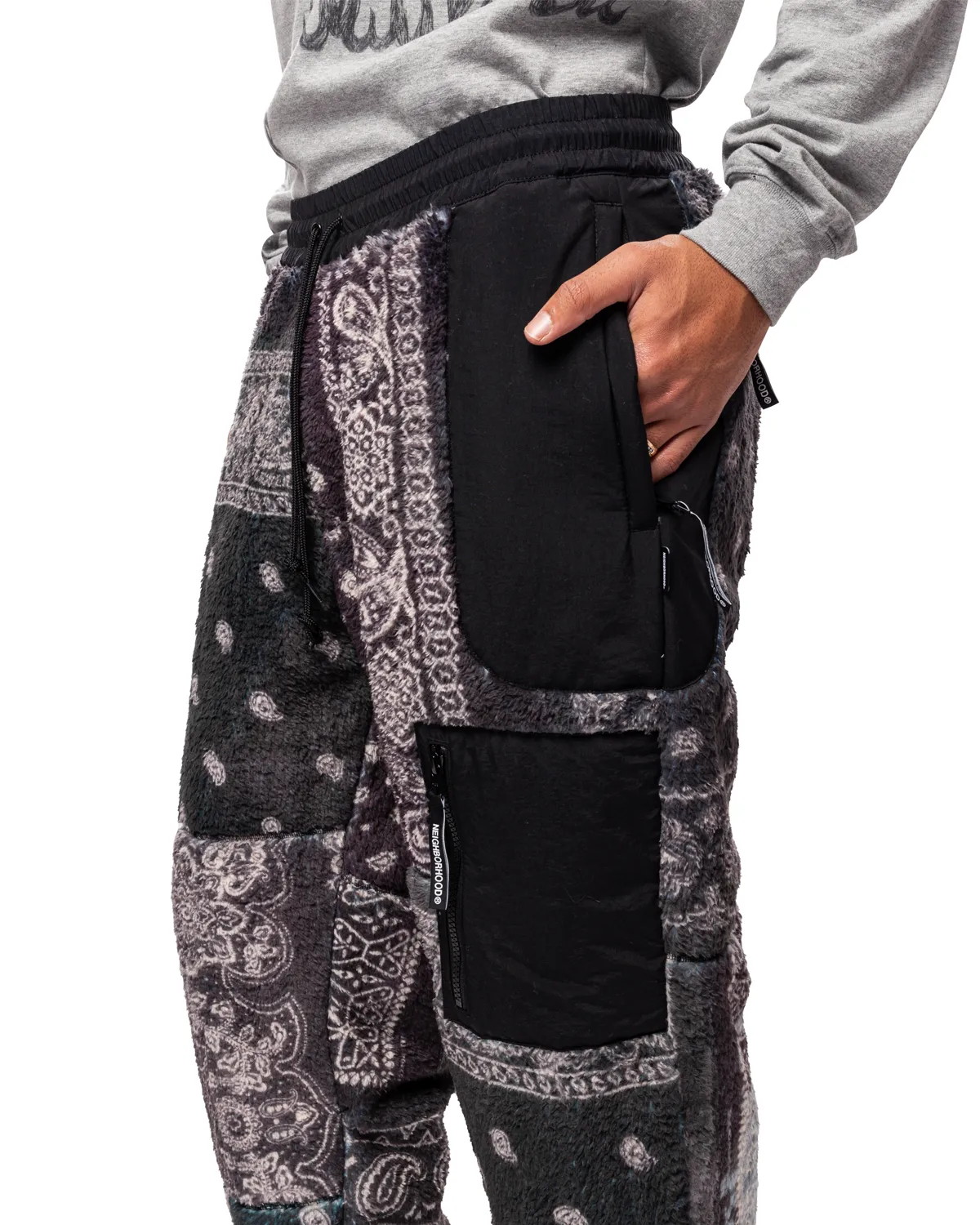 Bandana Pattern Fleece Pants Black