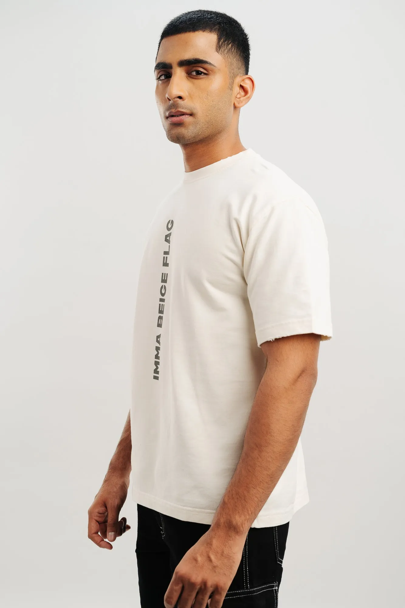 Beige Acid Wash Men's Oversized Tees