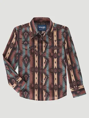 BOYS CHECOTAH PRINT LONG SLEEVE SNAP SHIRT