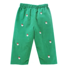 Corduroy Pants - Green with Santa Embroidery