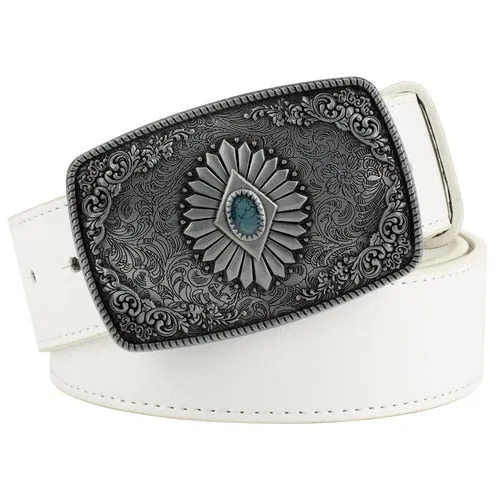 Cowgirl Belt Flower Alloy Buckle Belt Women Men Punk Belt Jeans