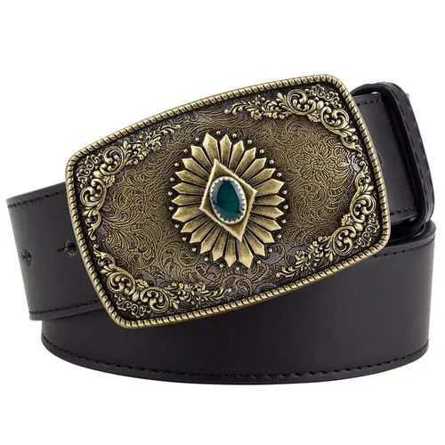 Cowgirl Belt Flower Alloy Buckle Belt Women Men Punk Belt Jeans