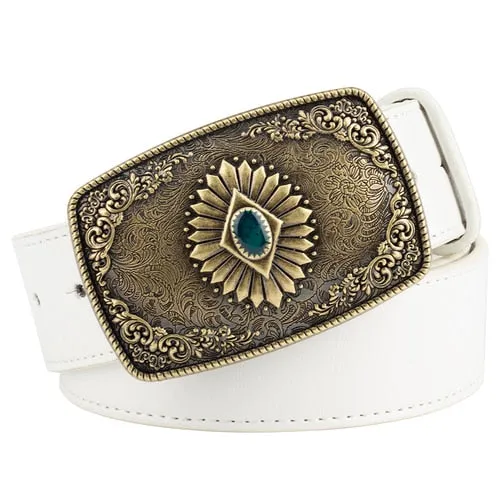 Cowgirl Belt Flower Alloy Buckle Belt Women Men Punk Belt Jeans