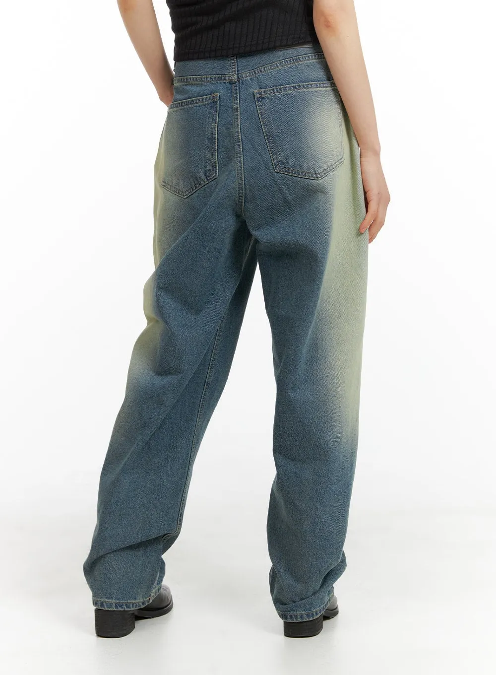 Distressed Baggy Straight Jeans CM413