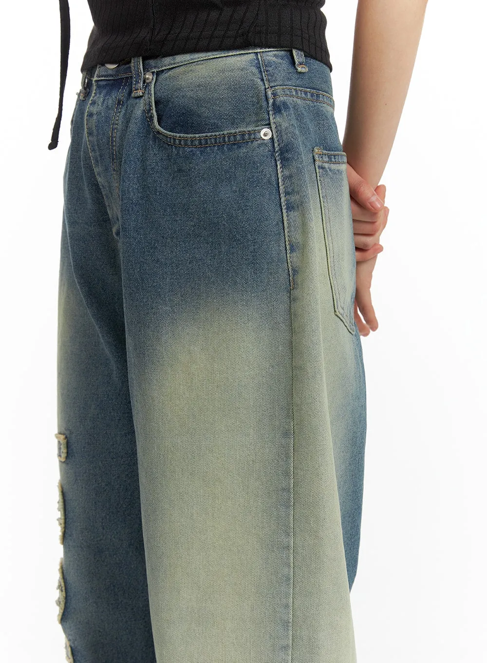 Distressed Baggy Straight Jeans CM413