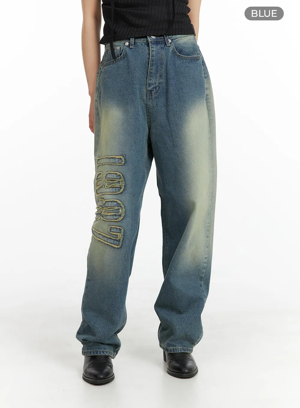 Distressed Baggy Straight Jeans CM413