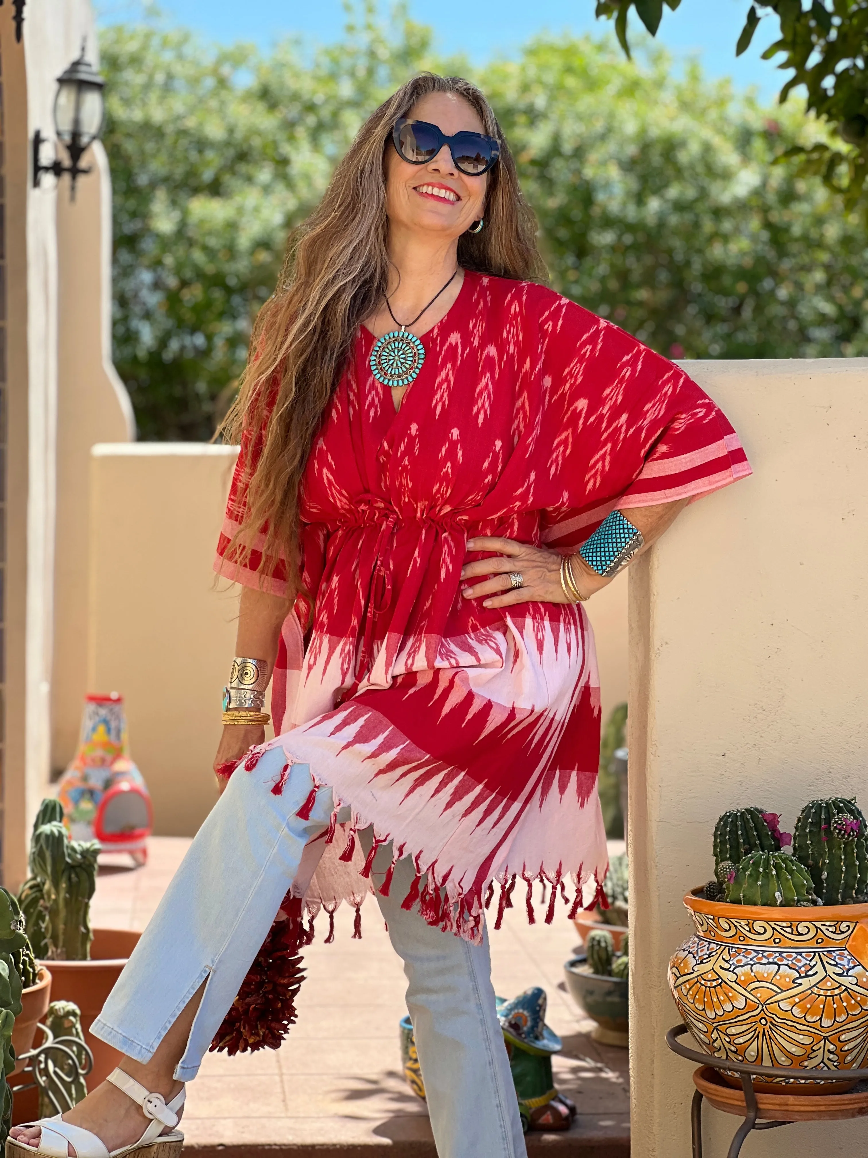 Estancia Cotton Ikat Kaftan Dress Handwoven