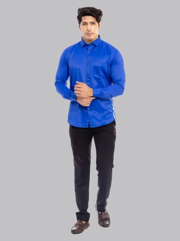 Formal Shirts for Men - Blue Solid Giza Cotton Formal Shirt