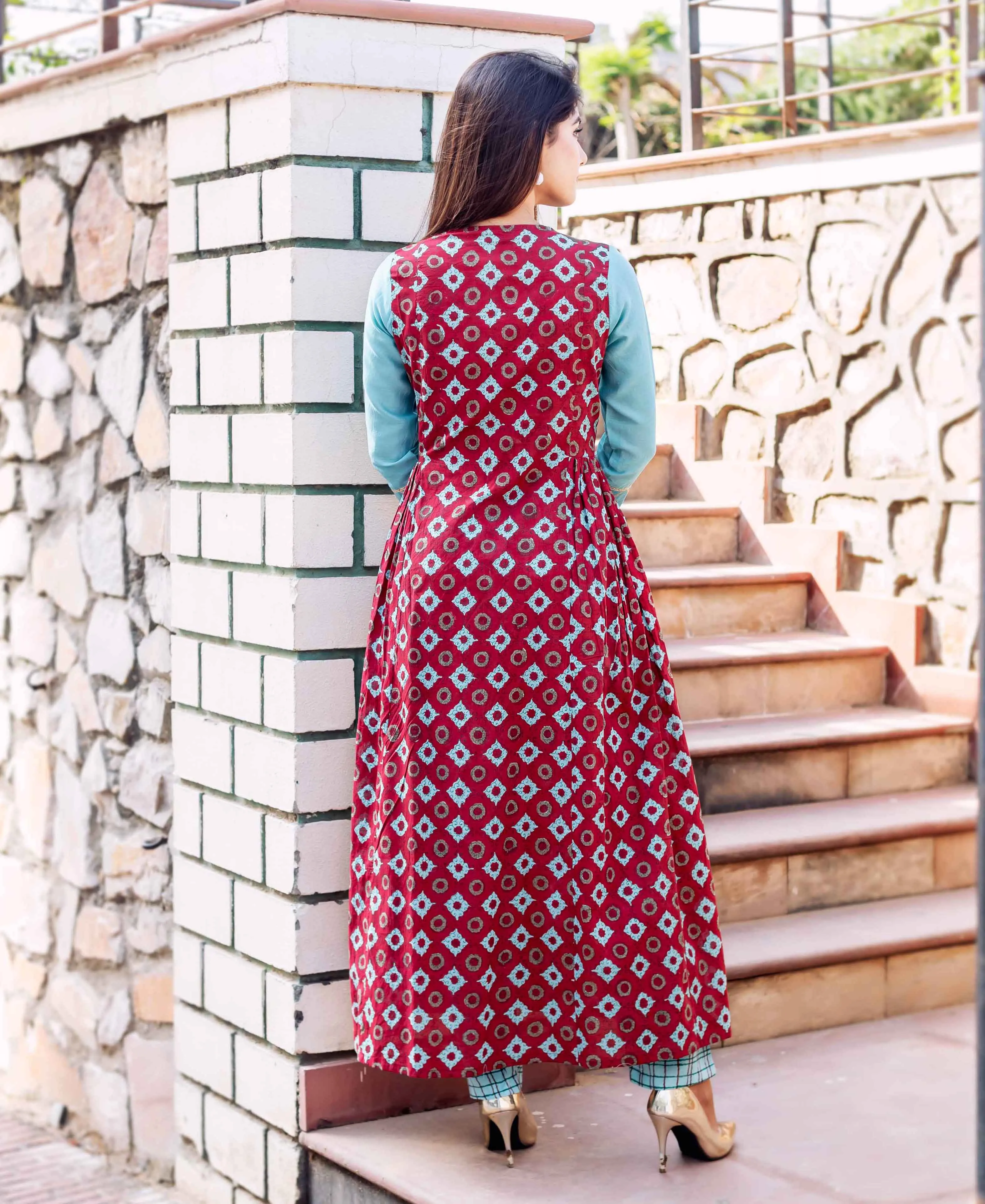 Front Slit Long Block Printed Kurta