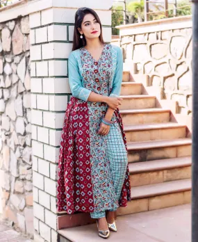 Front Slit Long Block Printed Kurta