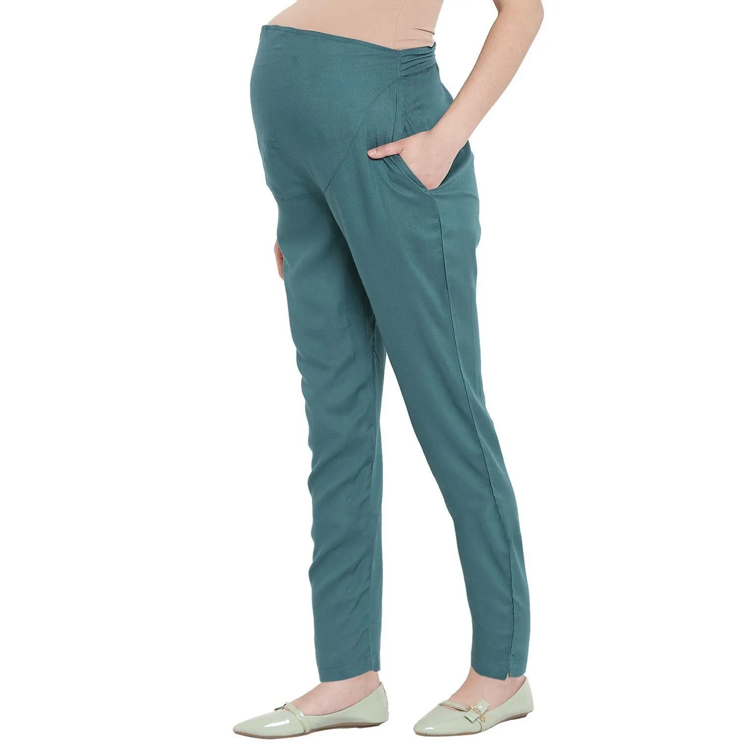 Green Straight Maternity High waisted Pants