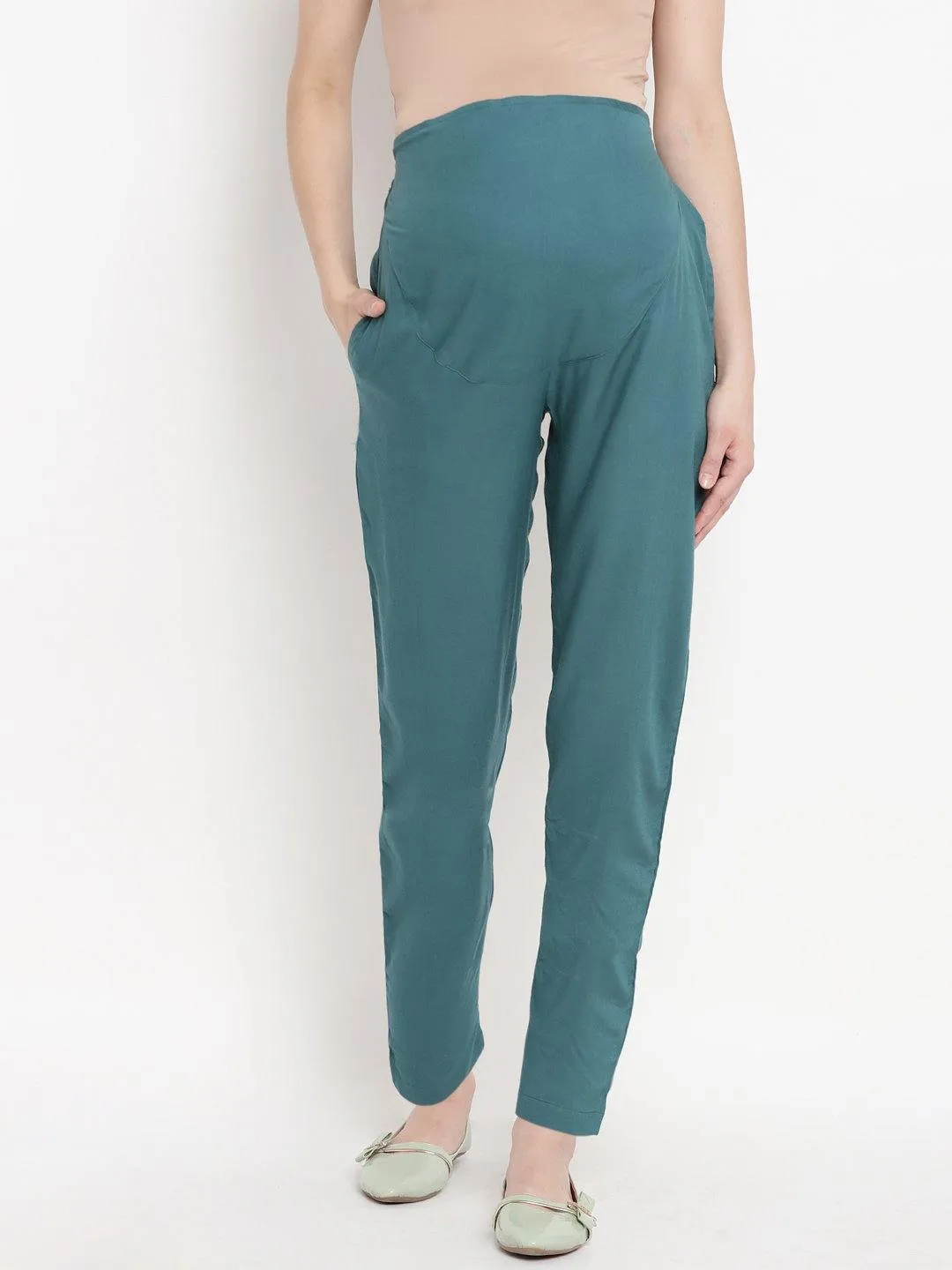 Green Straight Maternity High waisted Pants