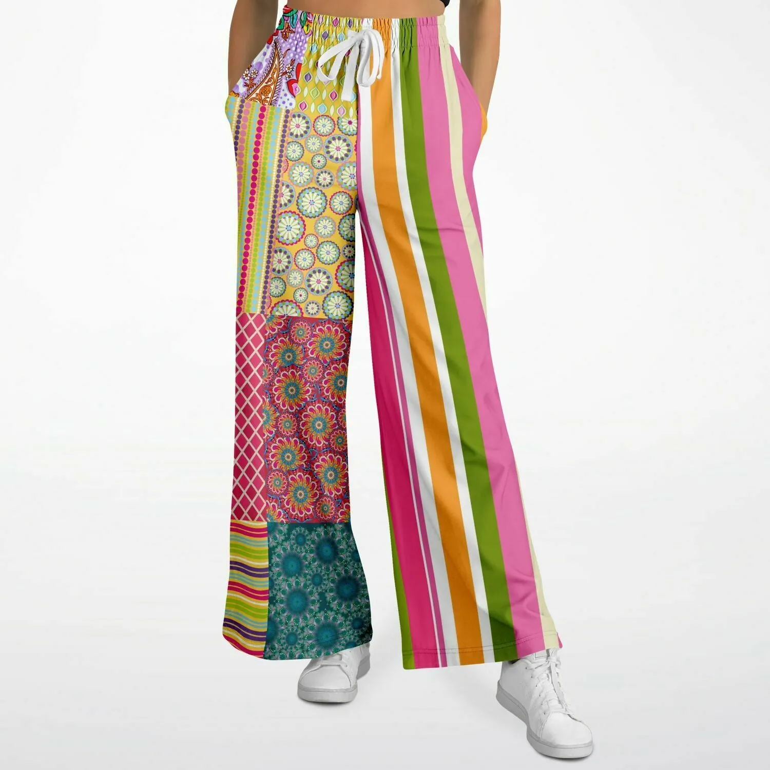 Hello Janis! Green Striped Patchwork Stretchy Phat Bellbottoms