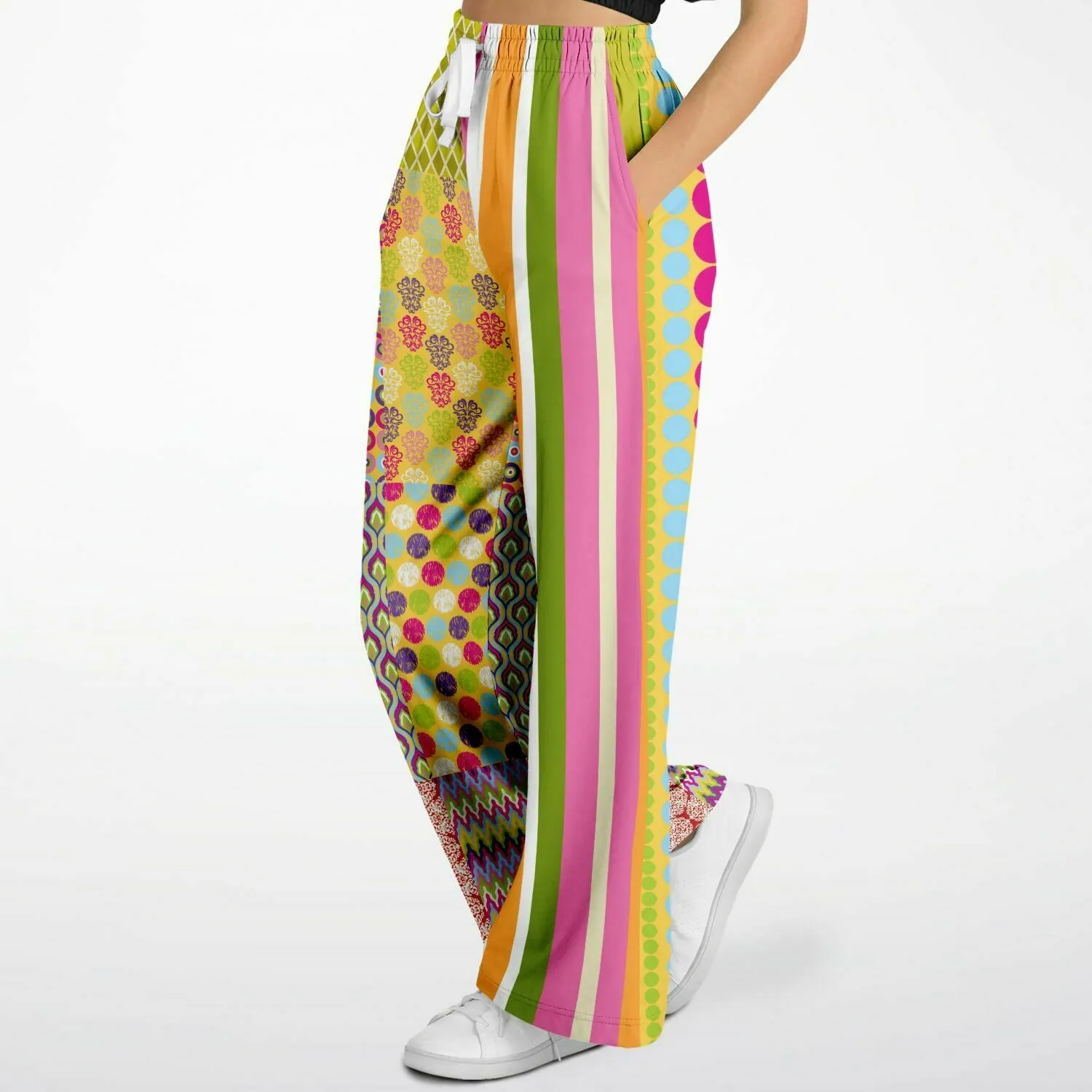 Hello Janis! Green Striped Patchwork Stretchy Phat Bellbottoms