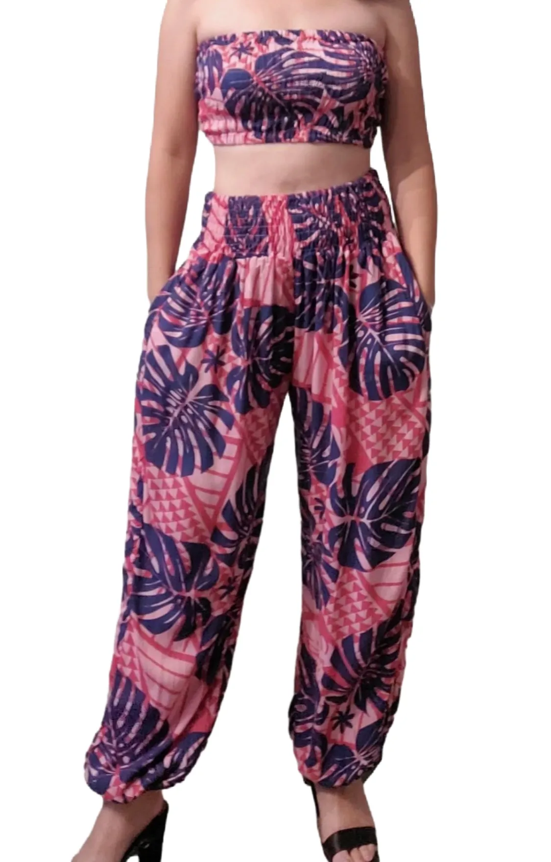 Island Monstera Pants with Bandeau Top (One Size)