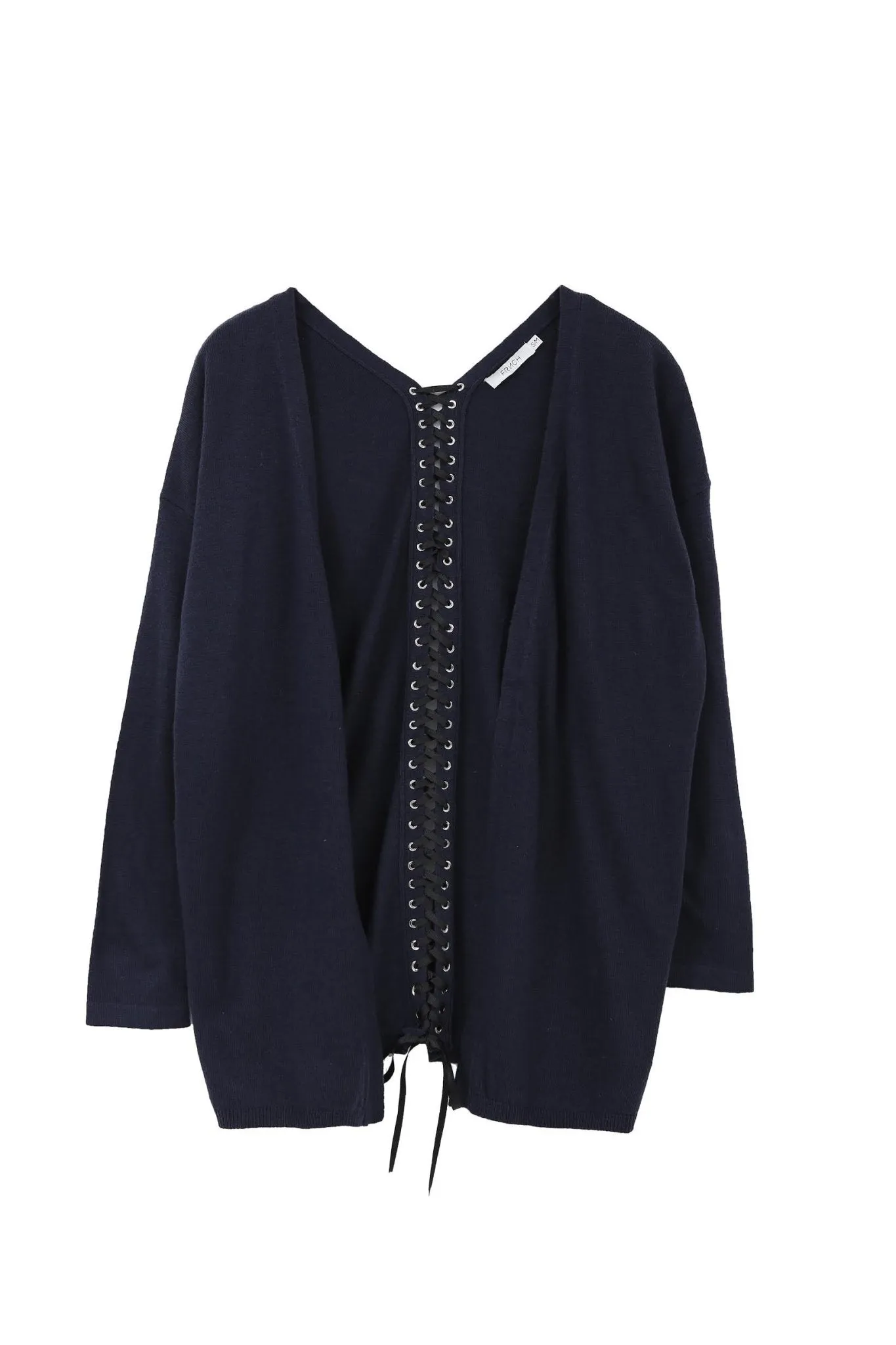 Lace-up Back Long Cardigan in Navy