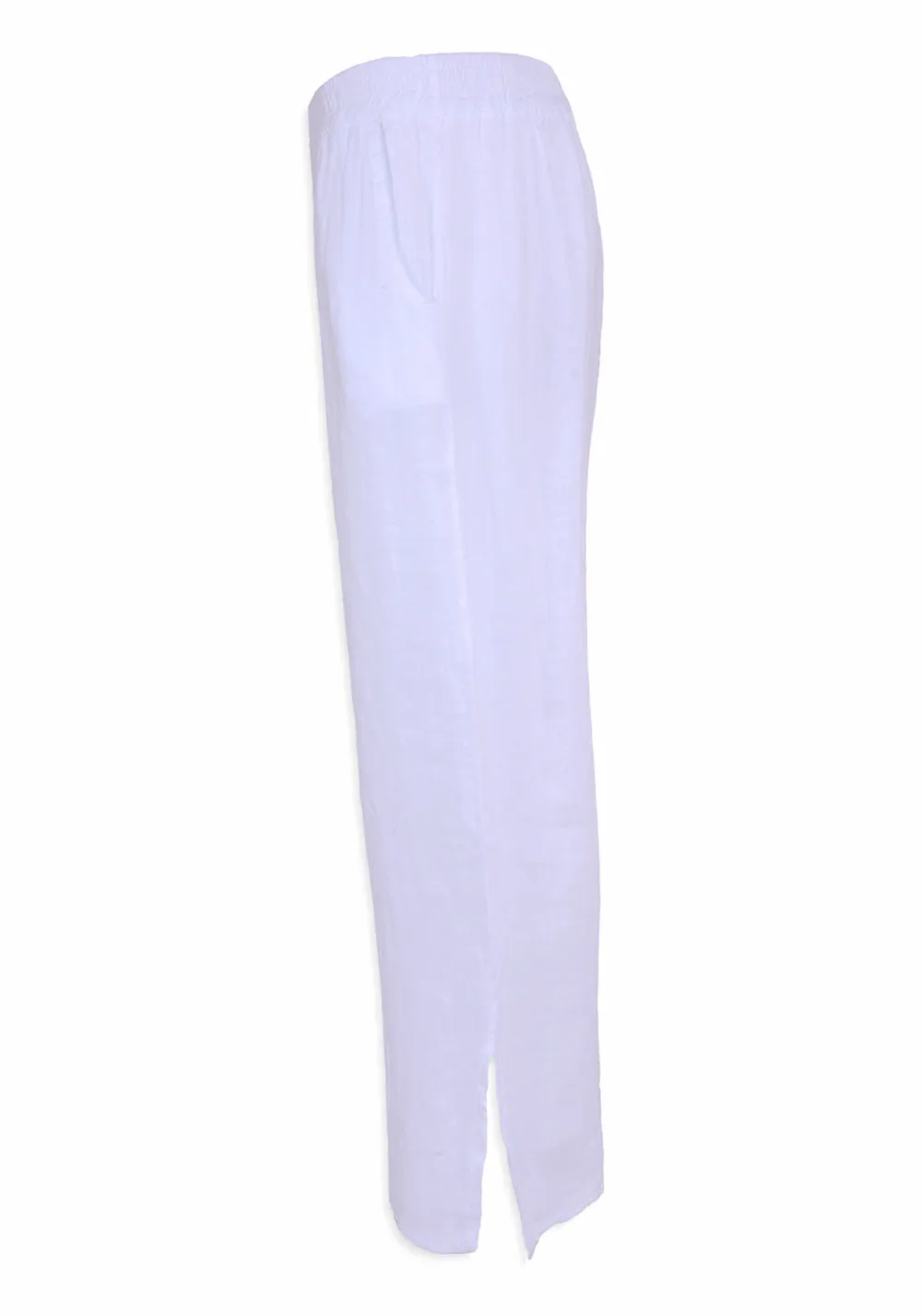 LINEN LOUNGE PANTS WITH SIDE SLITS (WHITE) - PISTACHE