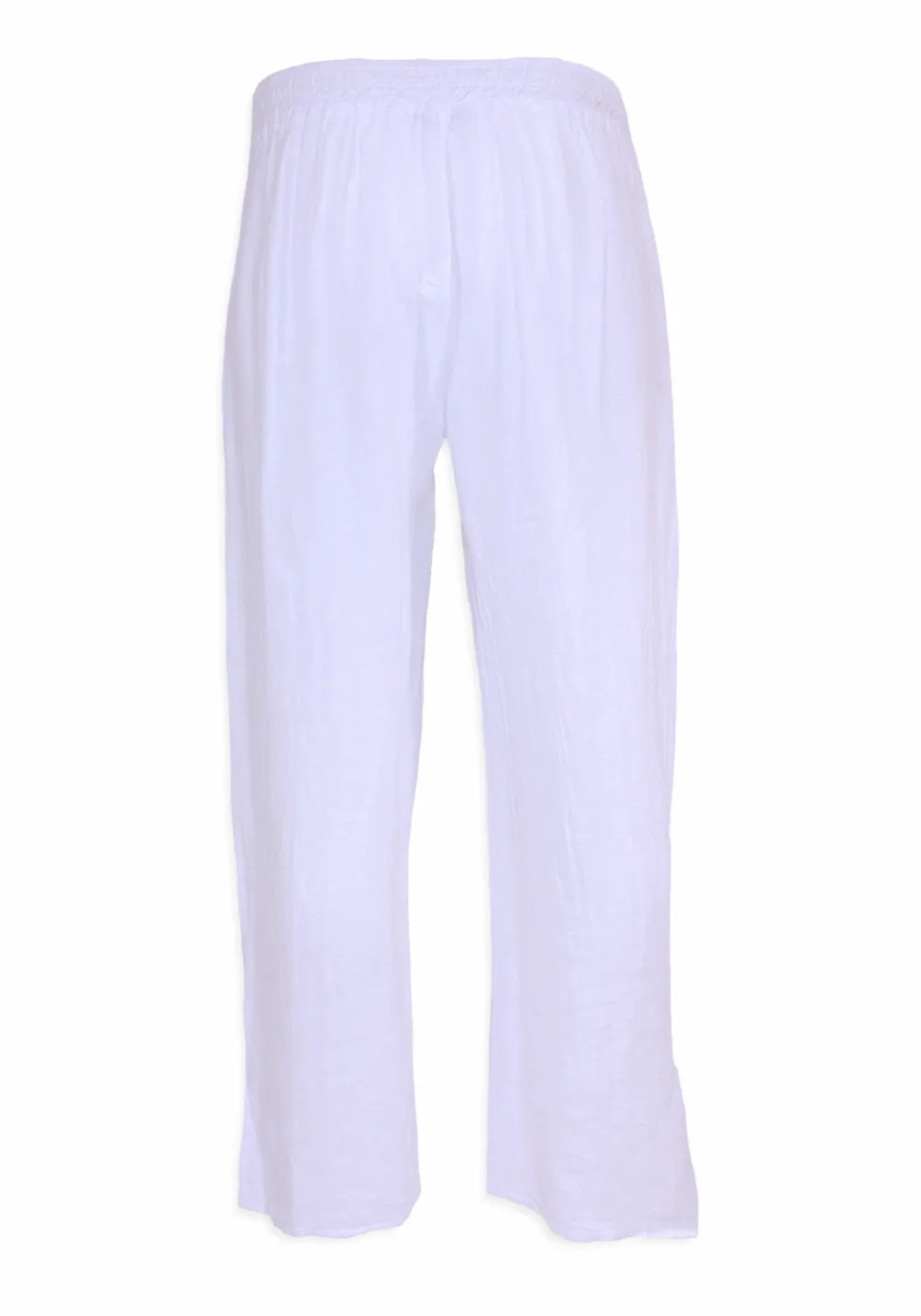 LINEN LOUNGE PANTS WITH SIDE SLITS (WHITE) - PISTACHE