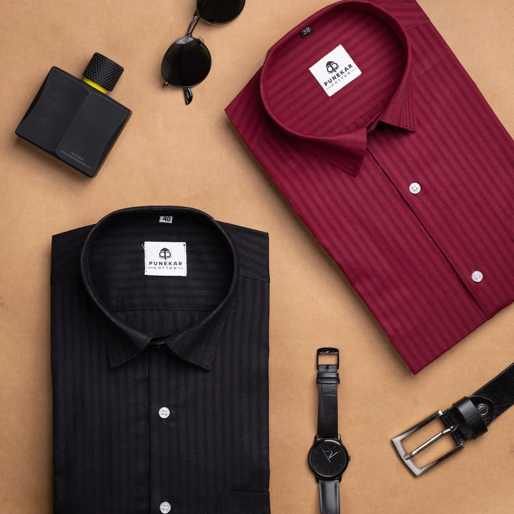 Maroon Color vertical Cotton stripe Shirt For Men