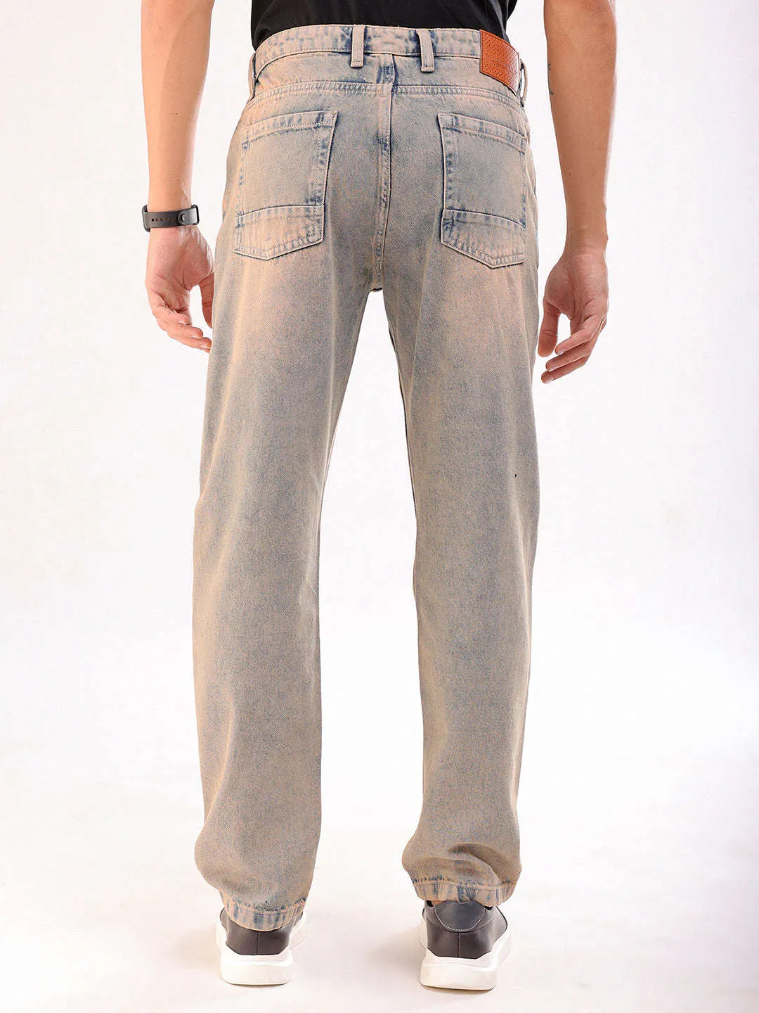 Men Blue Paint Splash G361 Vintage Straight Fit Jeans