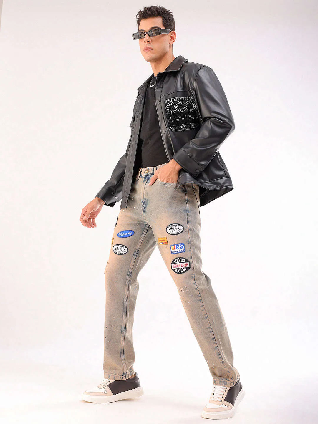 Men Blue Paint Splash G361 Vintage Straight Fit Jeans