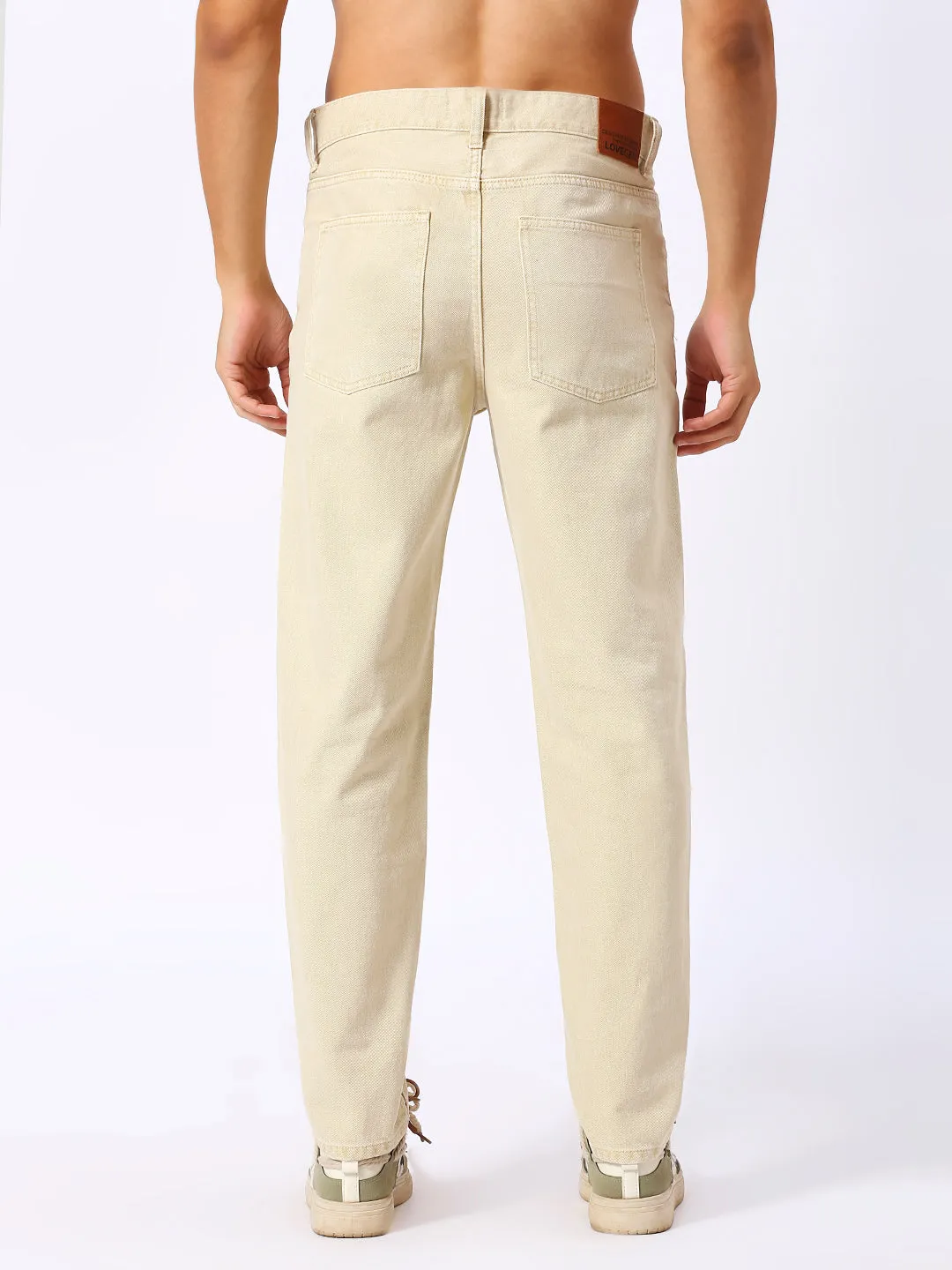 Men's Beige Straight Fit Jeans