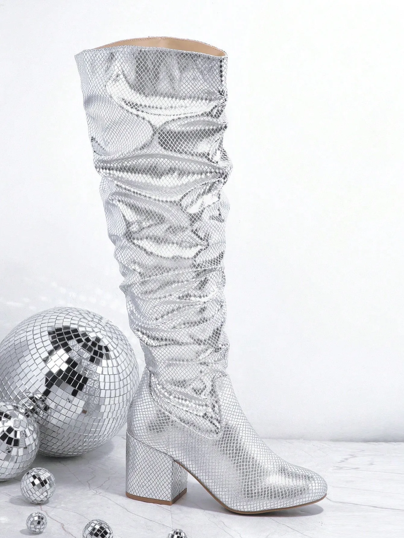 Metallic Chunky Heeled Boots