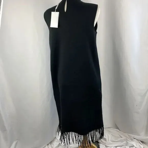 NWT Salvatore Ferragamo Black Knit Fringe Trim Dress