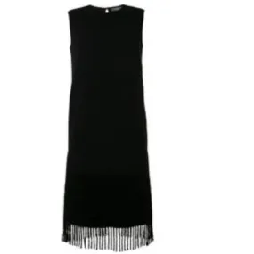 NWT Salvatore Ferragamo Black Knit Fringe Trim Dress