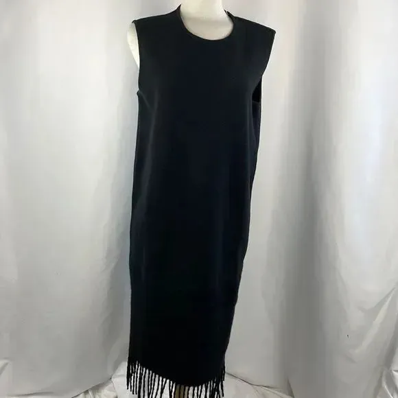 NWT Salvatore Ferragamo Black Knit Fringe Trim Dress