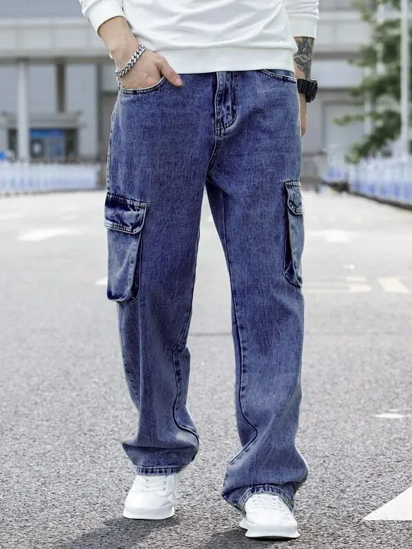 Original Blue Wash Baggy Fit Cargo Men Jeans