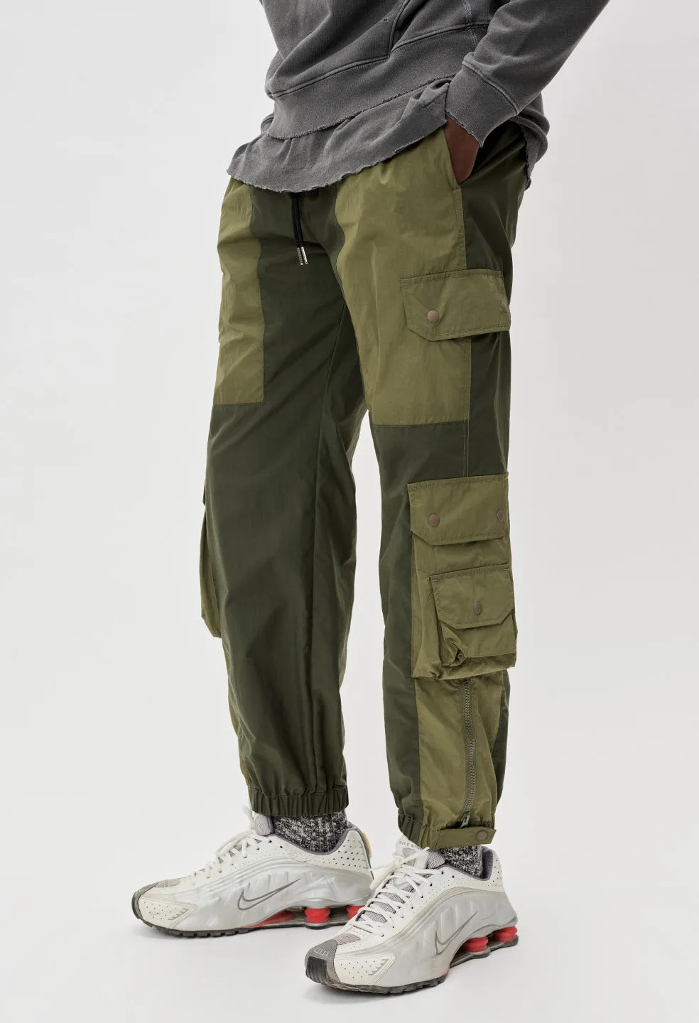 Paneled Nylon Cargo Pants / Olive