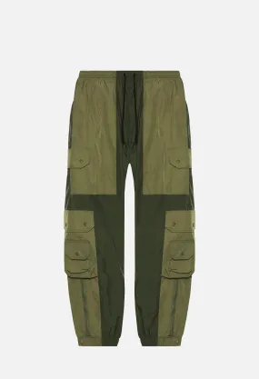 Paneled Nylon Cargo Pants / Olive