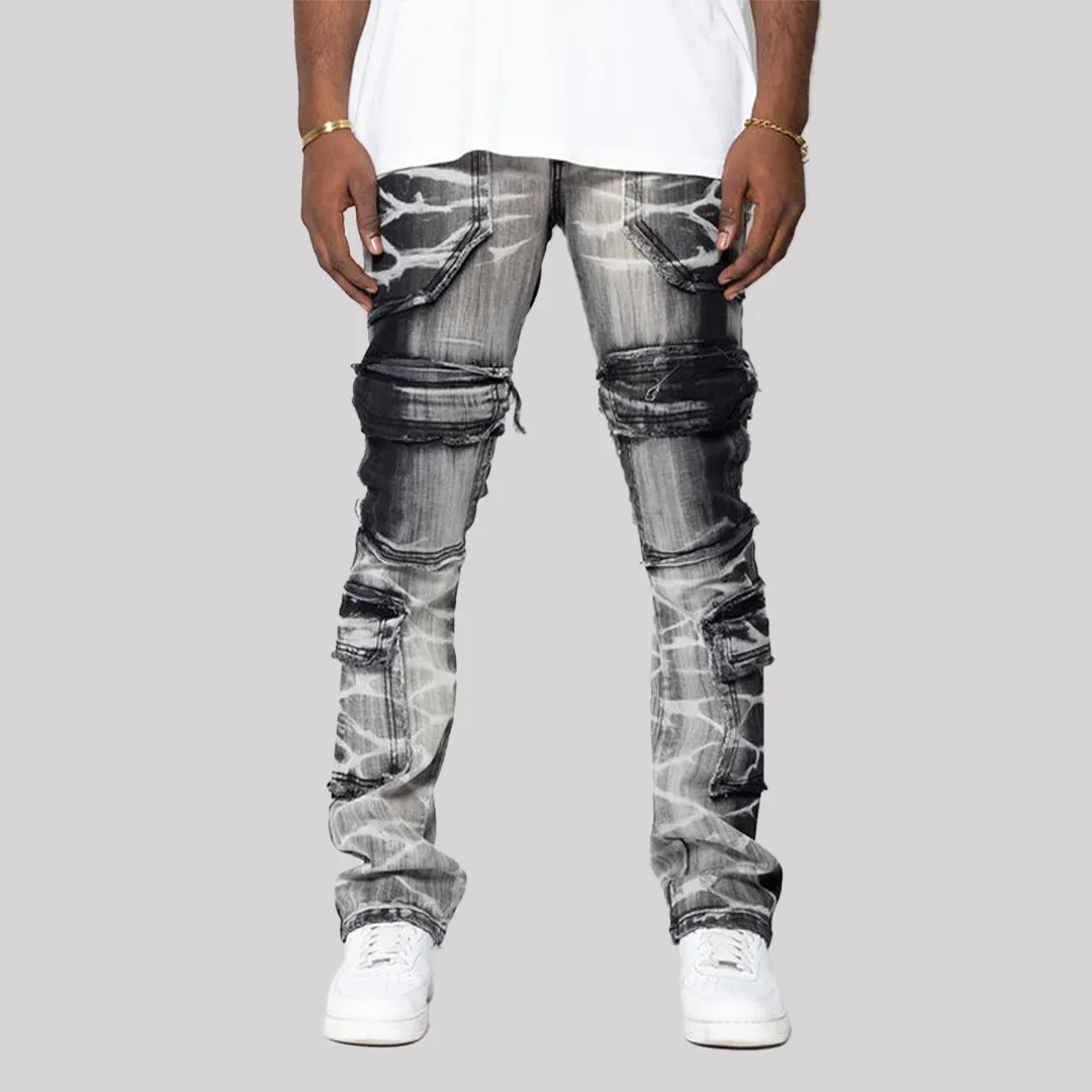 PATCHWORK STACKED DENIM BLACK