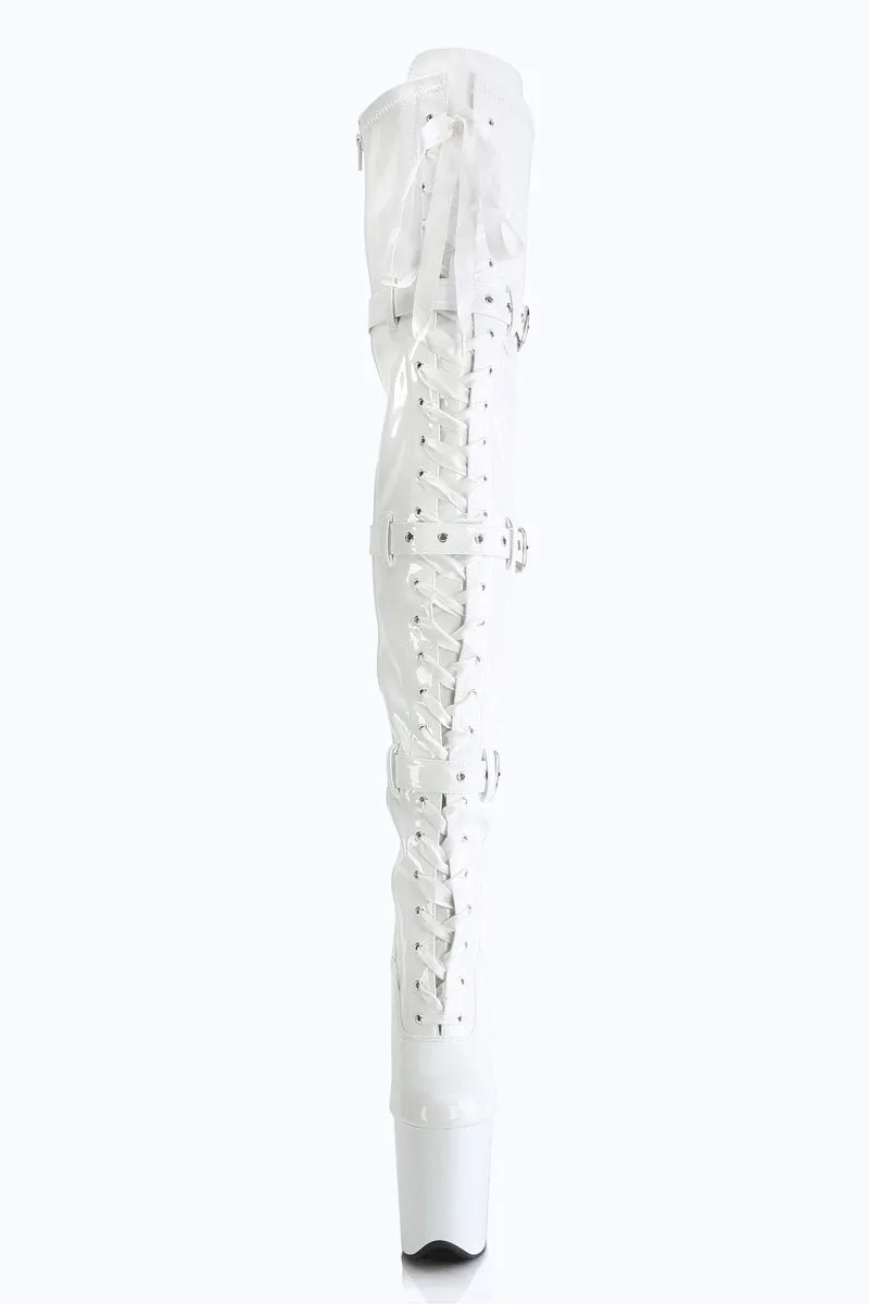 Pleaser USA Flamingo-3028 8inch Thigh High Pleaser Boots - Patent White