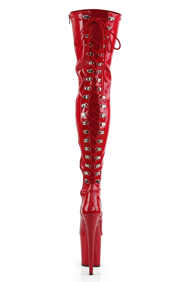 Pleaser USA Flamingo-3063 8inch Thigh High Pleaser Boots - Patent Red