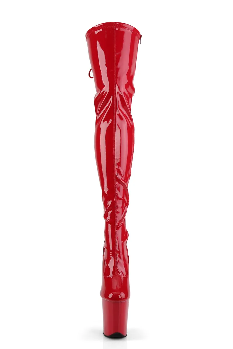 Pleaser USA Flamingo-3063 8inch Thigh High Pleaser Boots - Patent Red