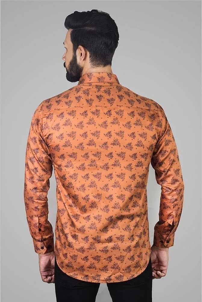 Printed Shirts for Men - Men Orange Giza Print Shirt